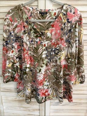 Ava & Grace Floral Tunic Top in Coral, Olive, Navy & Cream